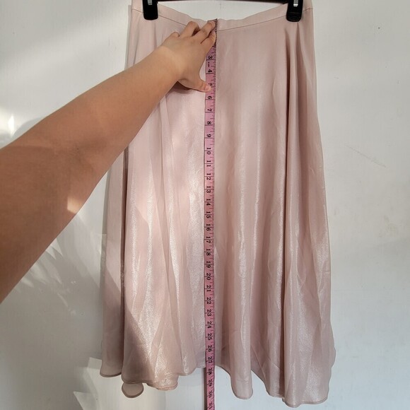 NEW Ted Baker London Pink Shimmery A-Line Gold Zipper Back Midi Modest Skirt 2 - Picture 7 of 12